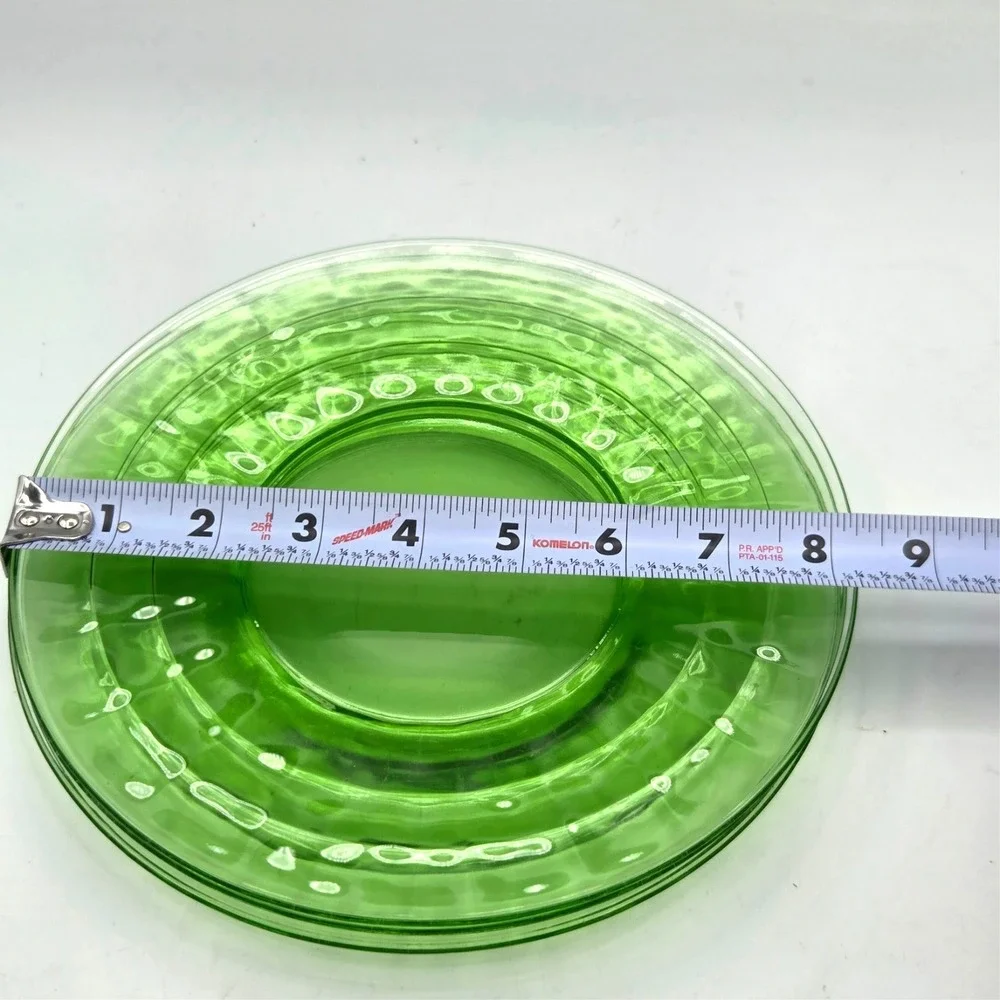 (4) Anchor Hocking Block Optic Green Uranium Depression Glass 8